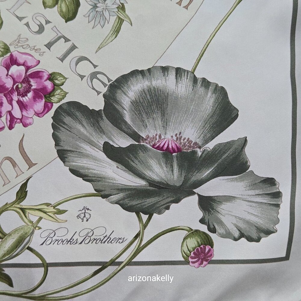 Brooks Brothers Silk Scarf Four Seasons of Flowers Purple Grey - Picture 3 of 16